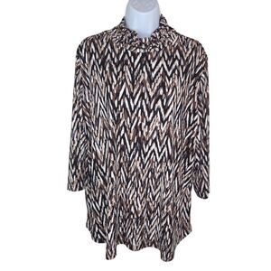 Susan Graver Printed Textured Liquid Knit Turtleneck Top Size 1X